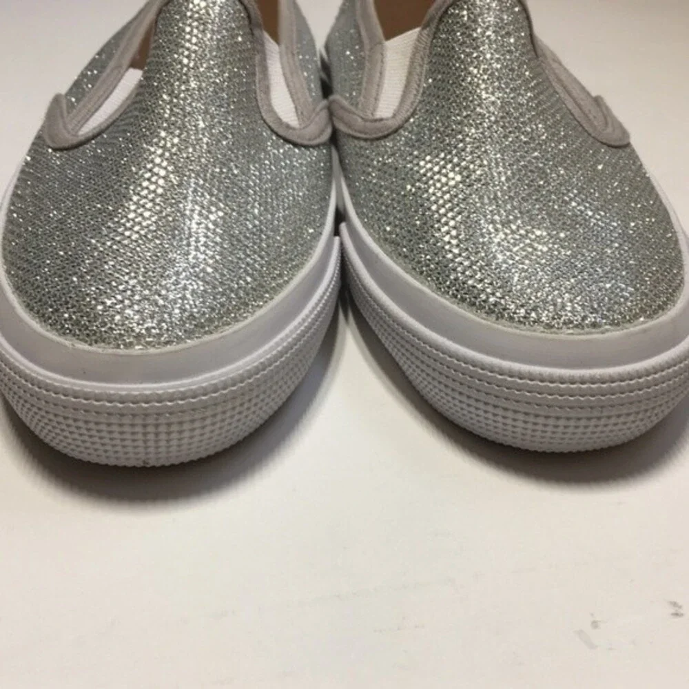 Joe Fresh Sparkly Silver Slip On Sneakers NWOB 1